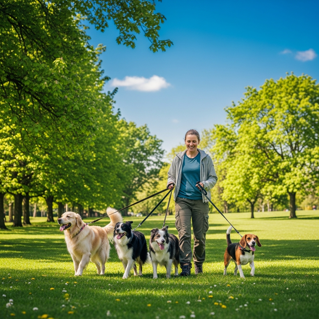 Happy dogs walking